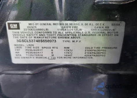 2008 Saturn Vue Xr z USA, uszkodzony, nr VIN 3GSCL53748S658973